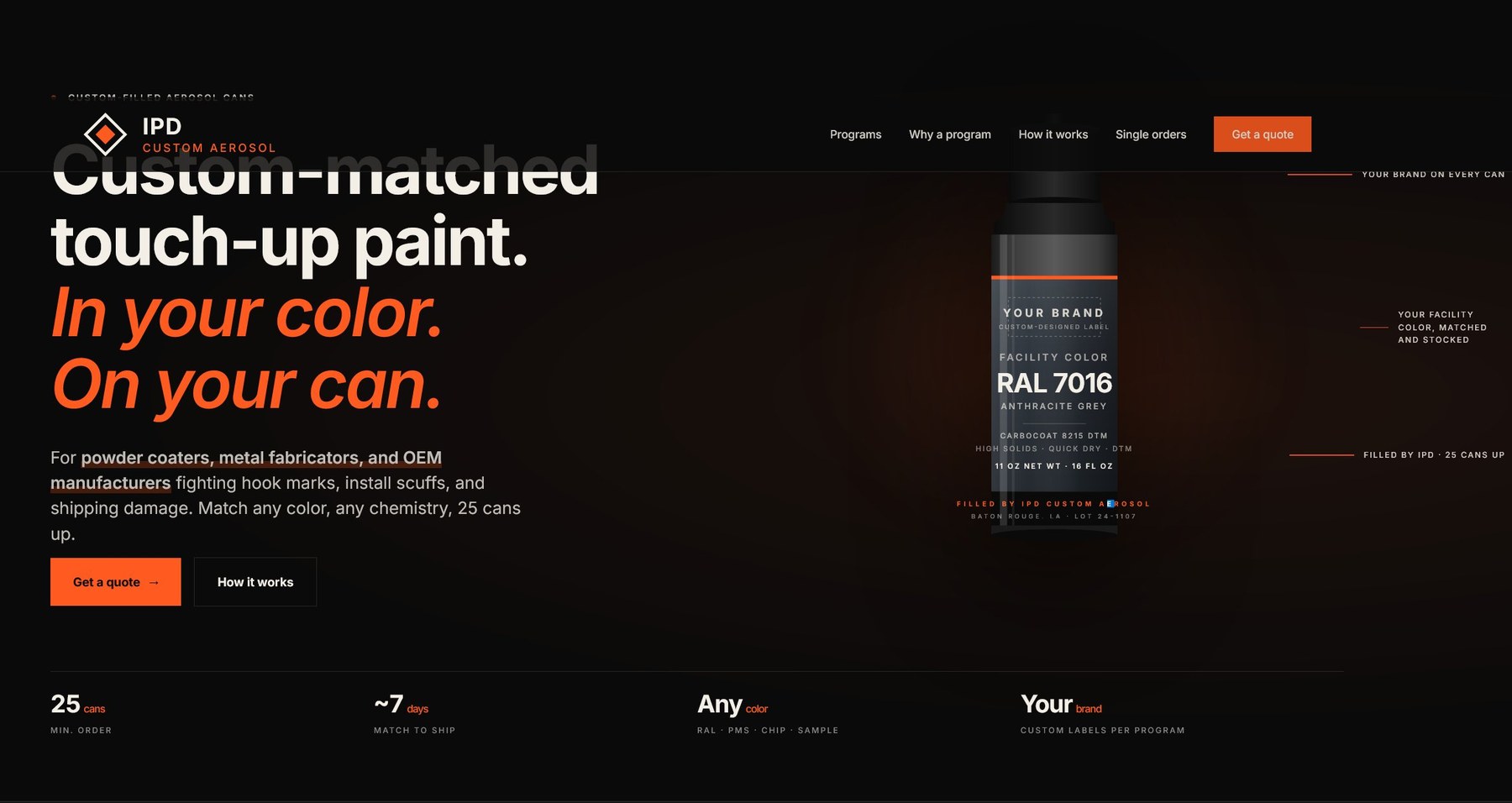 IPD Custom Aerosol &mdash; custom-matched touch-up paint, branded for OEM customers